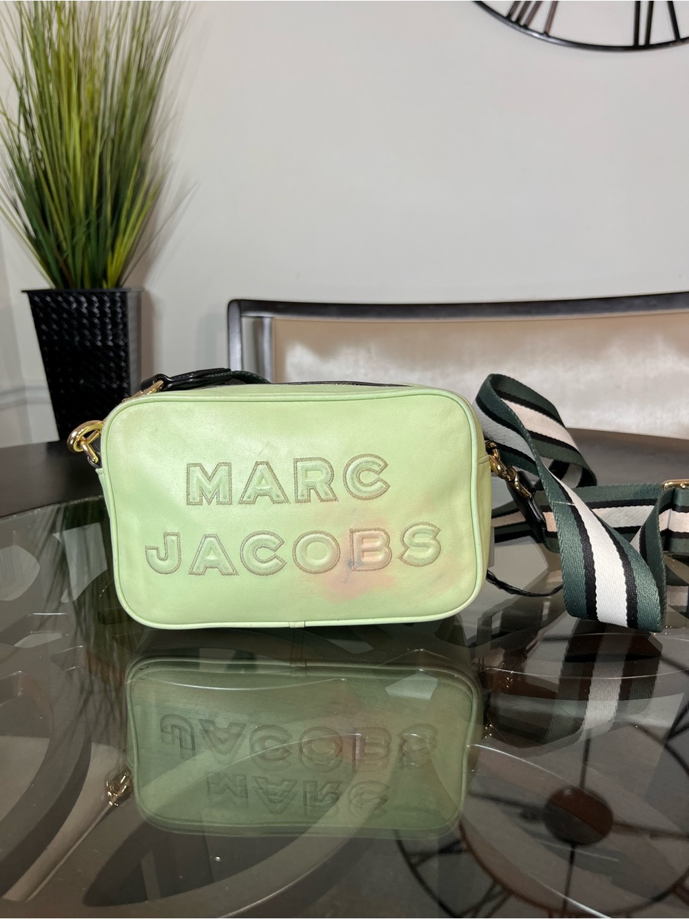 Marc Jacobs Mint Green Logo Crossbody with Striped Strap